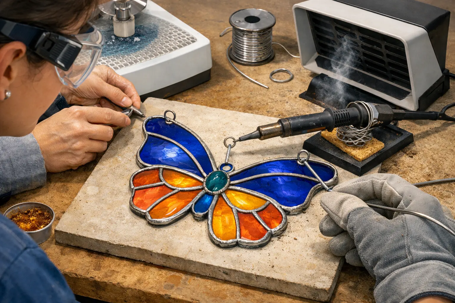 Illustration of step 6: Step 6: Solder and add structurally planned hanging hardware Use safe soldering methods with ventilation and appropriate load-bearing connections.